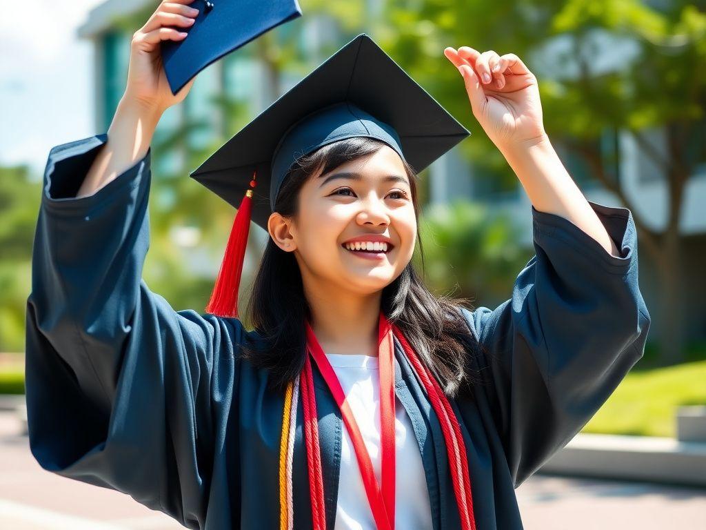 Graduate celebrating after studying abroad