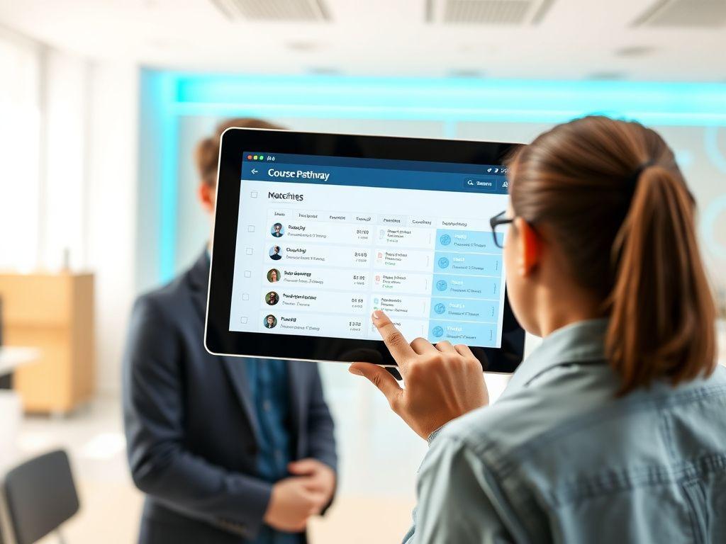 Advisor and student reviewing course matches on a tablet